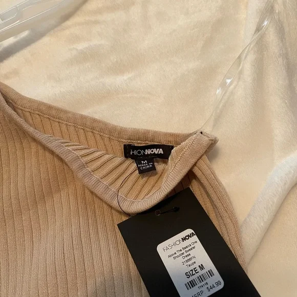 Above The Basics One Shoulder Sweater Dress - Taupe - Picture 8 of 10